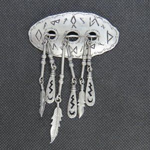 Vintage Signed "JJ" Southwestern Styled Pewter Brooch